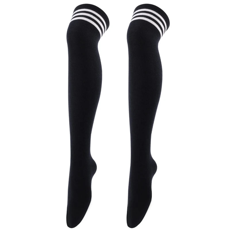 Black/White Striped Long Socks Women Sexy Over Knee Thigh High Socks Over The Knee Stockings Ladies Girls Warm Long Tube Socks ﻿ black white