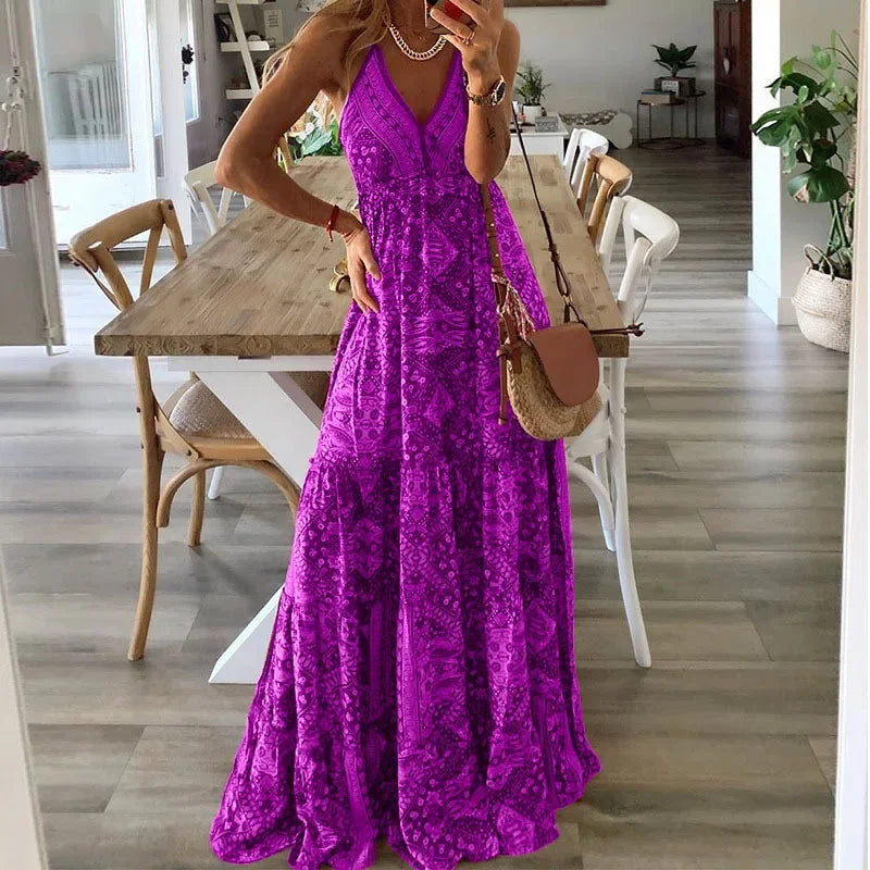Bohemian Floral Maxi Dress PURPLE