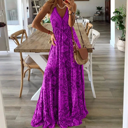 Bohemian Floral Maxi Dress PURPLE