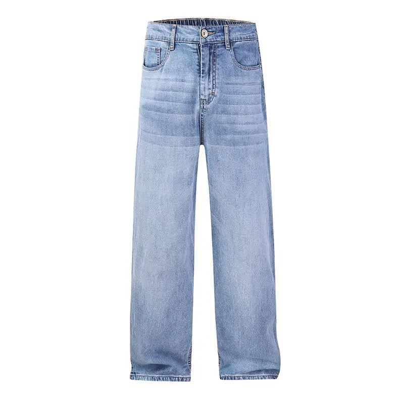Men's Korean Streetwear Baggy Jeans — Wide Leg, Low Waist, Light Wash