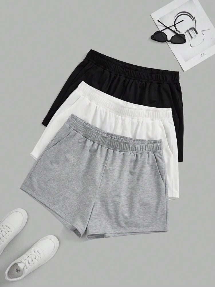 Plus Size Women's Elastic Waist Biker Shorts 3 Piece Running Workout Yoga Shorts Best for Summer Polyester
