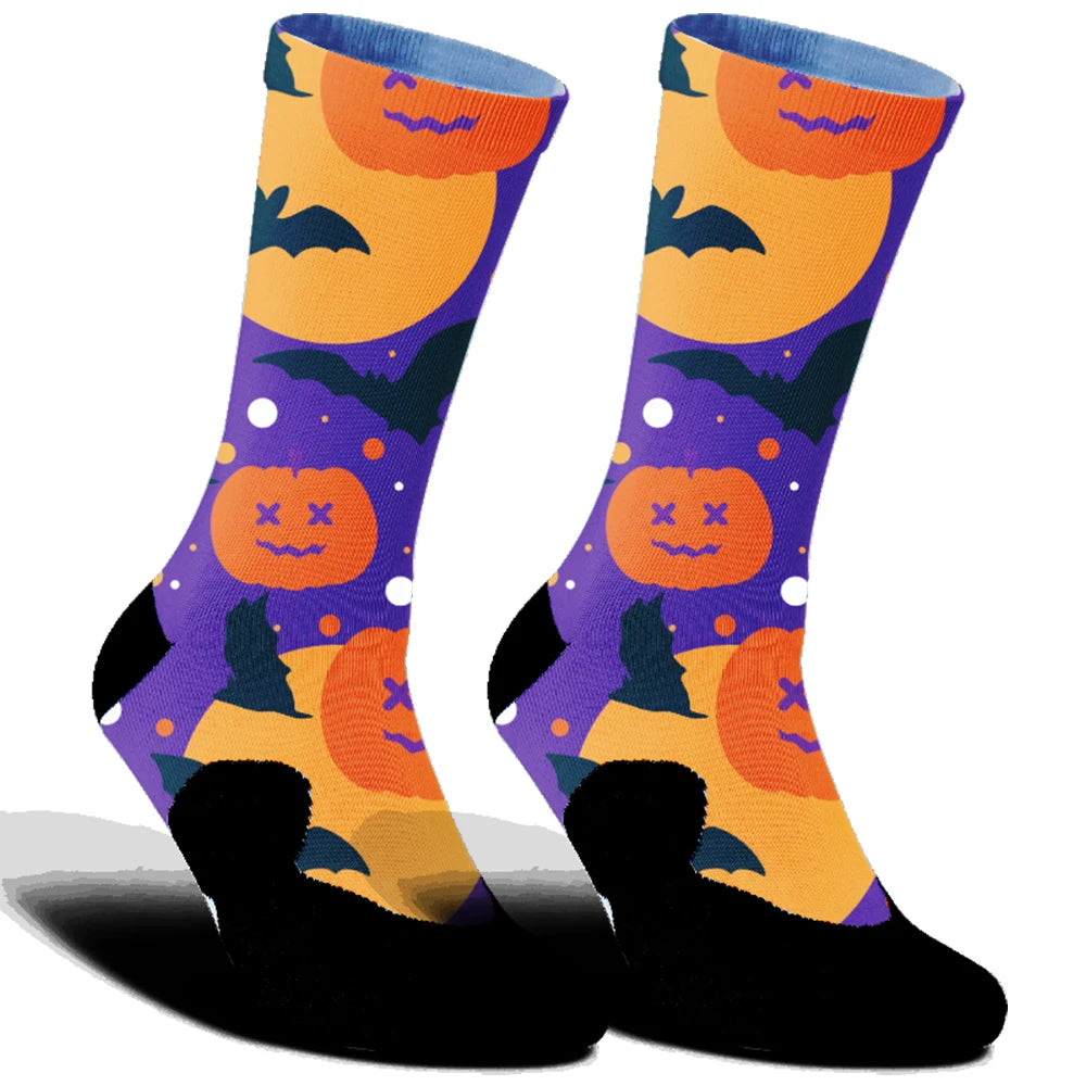 2025 Highway bike socks Skeleton Skateboarding Donut print Cycling socks New comfortable anti slip sports bike socks Orange