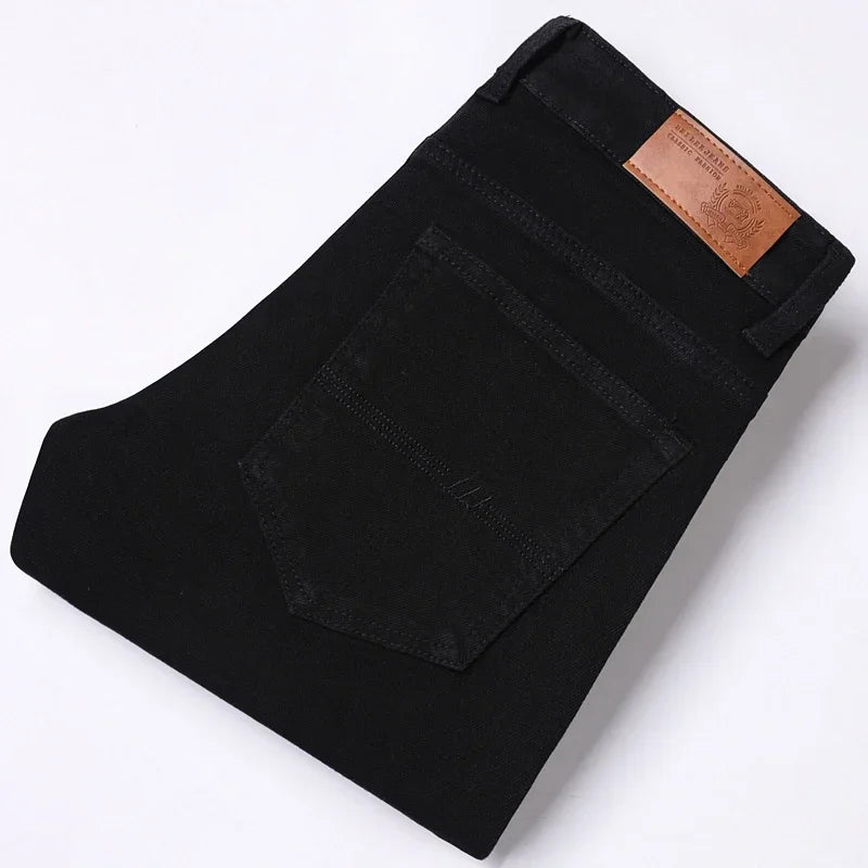 White Jeans Men's Fashion Straight Elastic Cotton Denim Pants Spring Autumn All-match Business Casual Trousers Male Clothes black