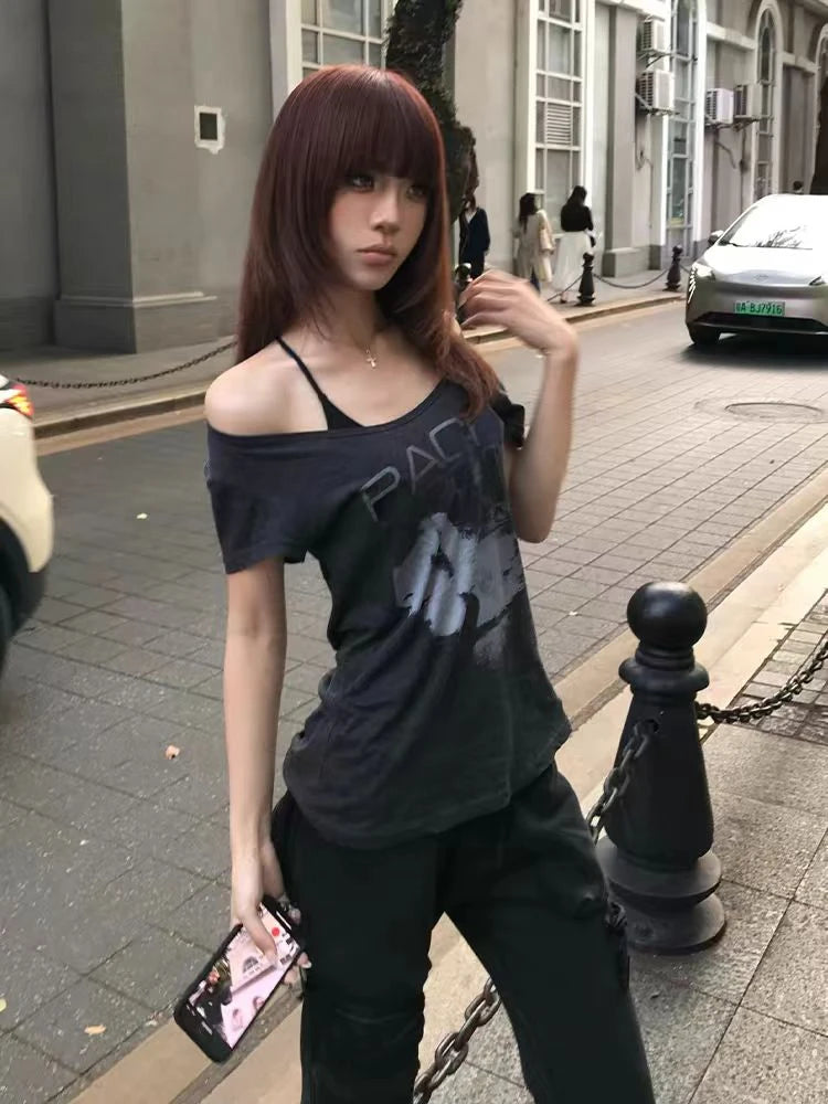 Seeslim Hotsweet Print Letter Graphic T Shirts Woman Clothes Short Sleeve Summer Tops 2000s Clothes Y2k Goth Tees Female Chic