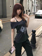 Seeslim Hotsweet Print Letter Graphic T Shirts Woman Clothes Short Sleeve Summer Tops 2000s Clothes Y2k Goth Tees Female Chic
