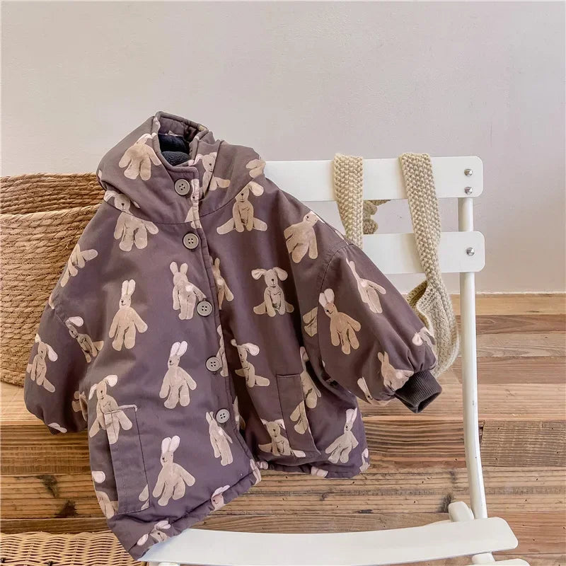 Children From 1 To 7 Years Outerwear Cartoon Kids Thick Padded Coat With Hood Korean Baby Clothing Girl Boy Jacket Warm Winter GRAY