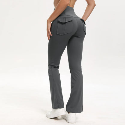 Women's High Waisted Flared Yoga Pants with Pockets Tummy Control Bootcut Leggings for Gym Fitness Casual Wear Dark grey Standard