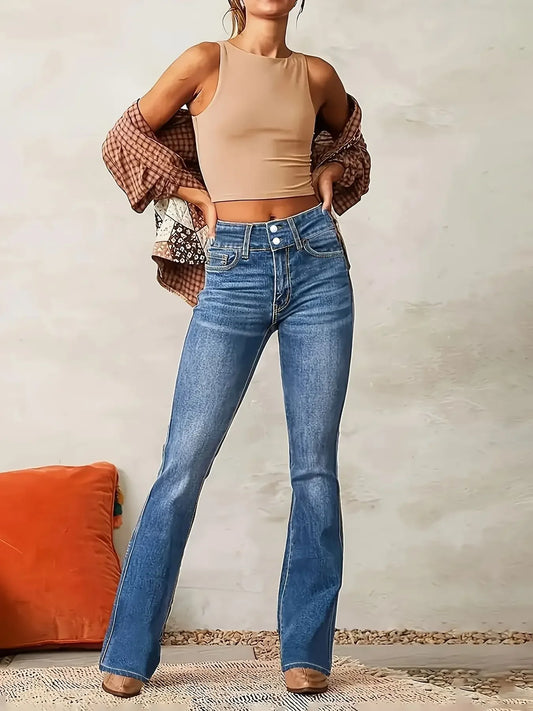 Jeans for Woman Y2k Jeans Blue Stretch Flared Minimalist Vintage Retro High Waist Comfort Daily Wear Fashion Trendy XT-SMMY-SM1039