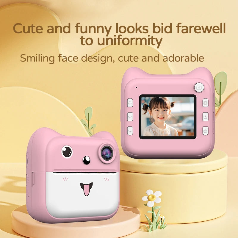 Kids Photo Camera Printer with Game Cute Pink Blue Mini Digital Video Child Instant Print Camera 4-12 Years Kids Girls Boys Gift