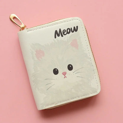 Kawaii Cute Cat Puppy Coin Purse Short Zipper Cartoon Wallet PU Leather Key Bag for Girls Gift