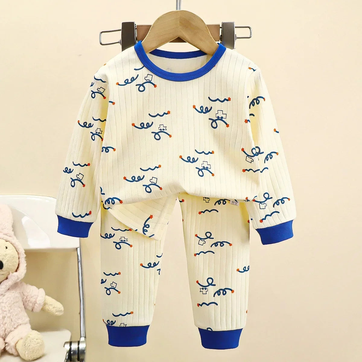 Kids Boys Girls Pure Cotton Warm Pajamas Cute Cartoon Long Sleeve T-Shirt + Pants Toddler Baby Autumn Underwear Clothing Sets Style 5