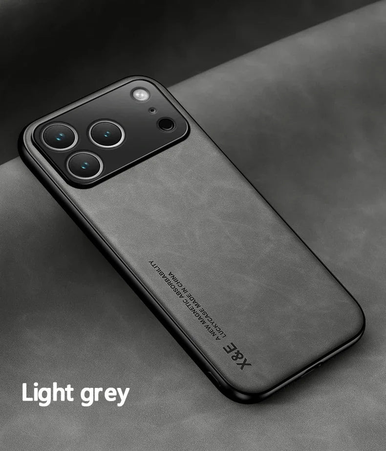 Ultra Thin Luxury Leather Phone Case For iPhone 17 Pro Max 17Air 17Pro 17 Silky Feel Soft Protective Cover For Car Holder Light Gray