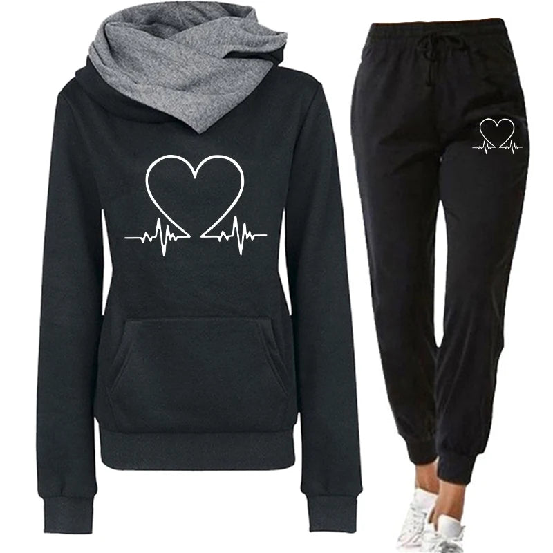 Woman Tracksuit Two Piece Set Winter Warm Hoodies+Pants Pullovers Sweatshirts Female Jogging Woman Clothing Sports Suit Outfits Black