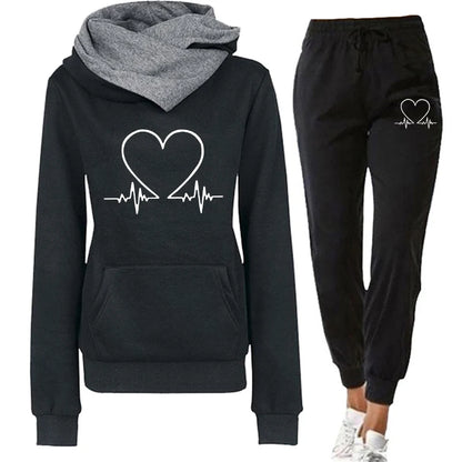 Woman Tracksuit Two Piece Set Winter Warm Hoodies+Pants Pullovers Sweatshirts Female Jogging Woman Clothing Sports Suit Outfits Black