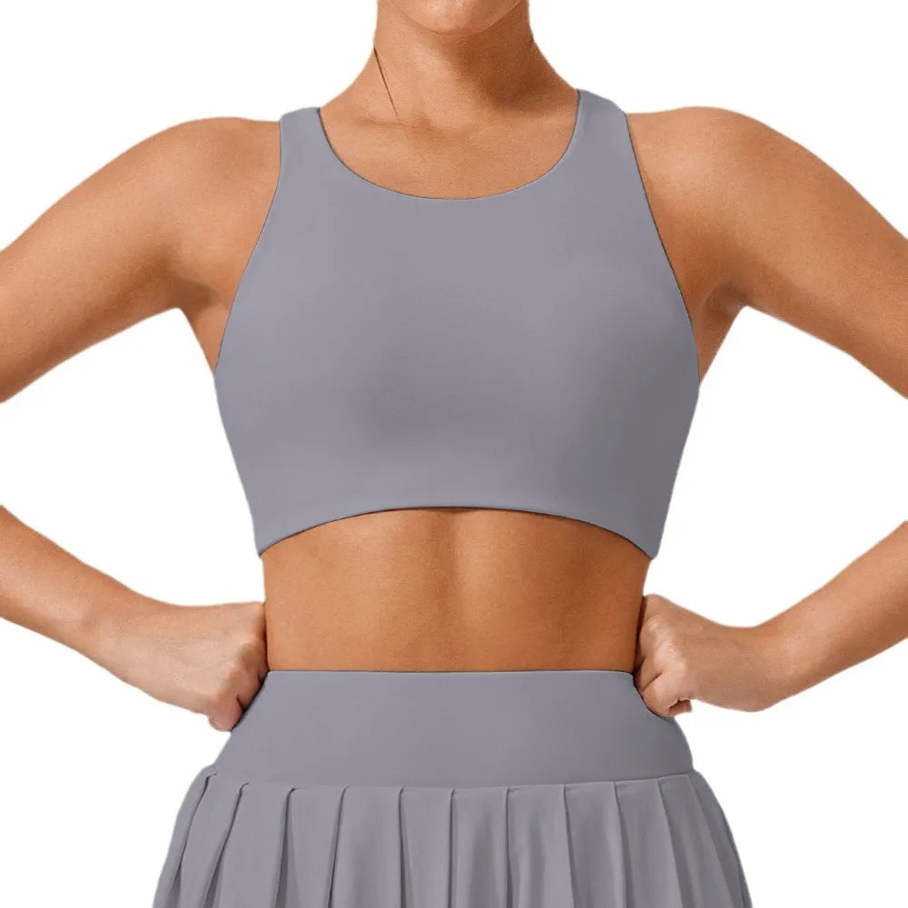 FUBEIKE Beauty Back Exercise Underwear Women Shockproof Yoga Push Up Bras Running Workout High Strength Sports Fitness Vest Gray