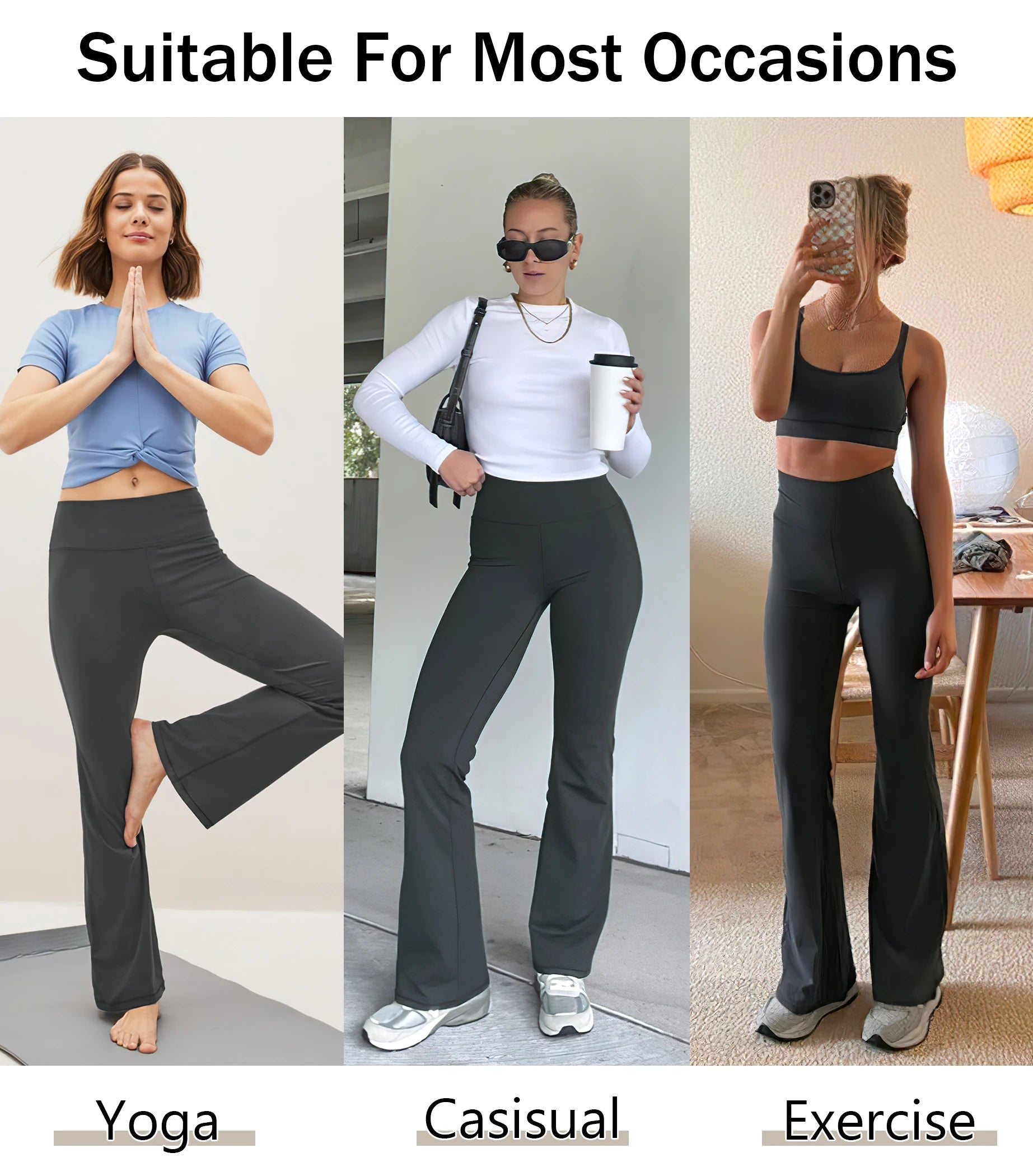 Women's High Waisted Flared Yoga Pants with Pockets Tummy Control Bootcut Leggings for Gym Fitness Casual Wear