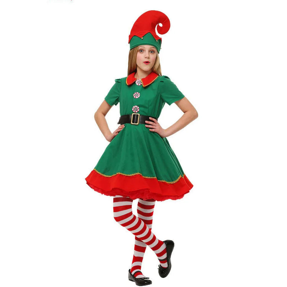 Kids Adult Christmas Clothing Set Kids Tops Pants Hat Belt Children Xmas Clothes Baby Boy Girl Birthday Outfit Elves Costume