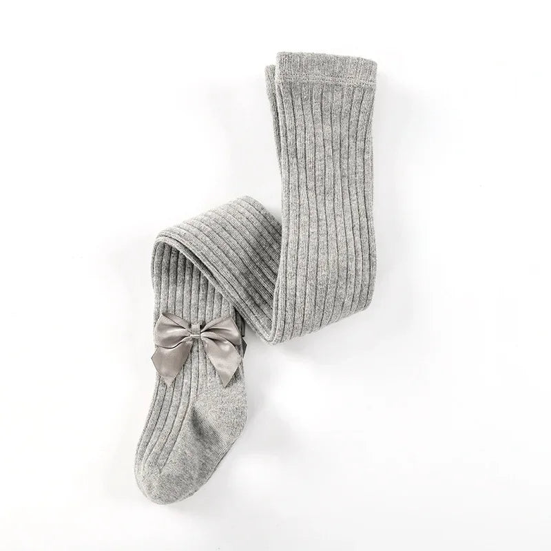 Spring Autumn Baby Girls Tights Cotton Knitting Tights for Girls Fashion Bowknot Children Girls Pantyhose Soft Leggings GRAY