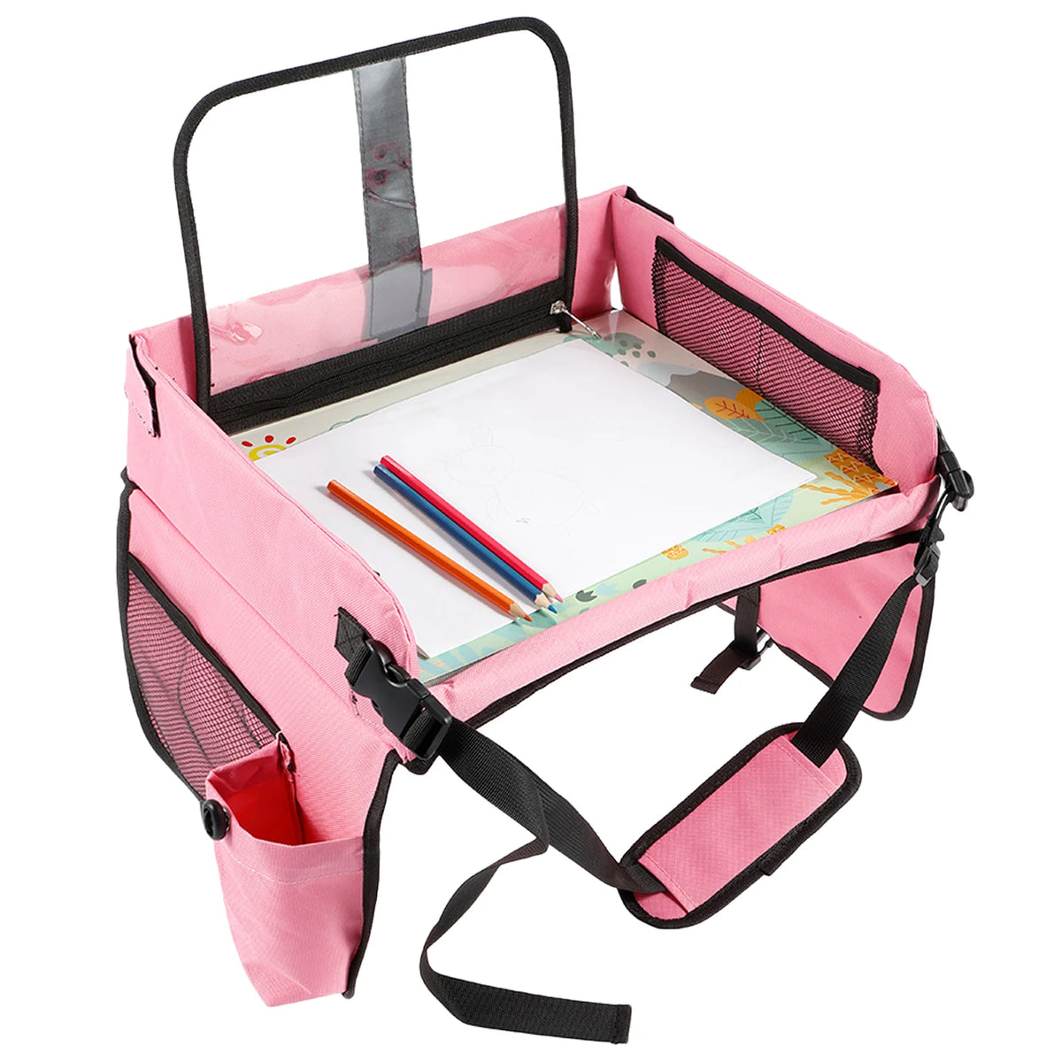 Kids Car Seat Tray Stable Traveling Tray Versatile Car Seat Tray Detachable Car Seat Table Trays Airplane Lap Desk Organizer Pink
