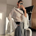 Tornova Sexy Lace Women's T shirt Ruffled Sleeve Ribbon Blouse Fashion Pullover Top 2025 Fall Winter Casual Office Lady T shirt