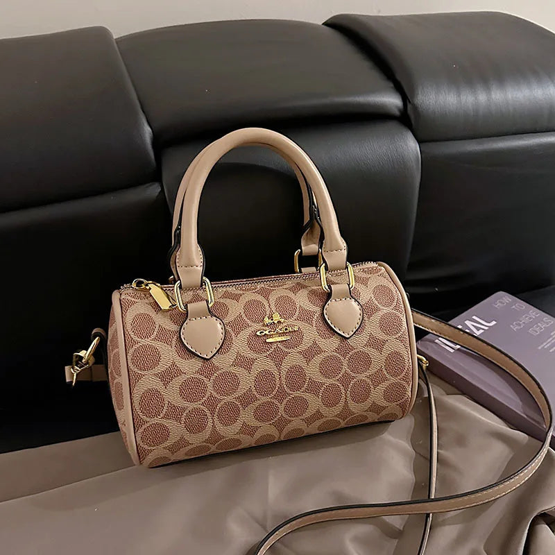 Mini Vintage Boston Women's Quilted Pillow Shoulder Bag Retro Monogram Crossbody Stylish Handheld Diaper Bag