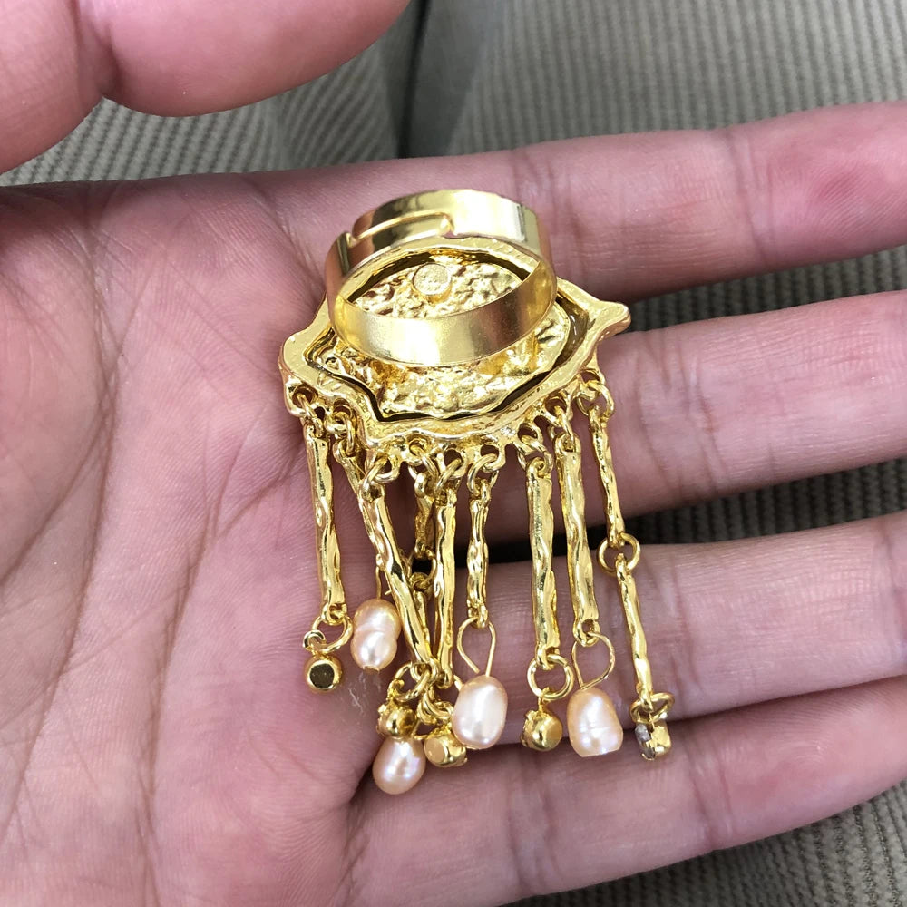 Devil's Eye Tassel Ring — Vintage Pearl Statement Ring for Women