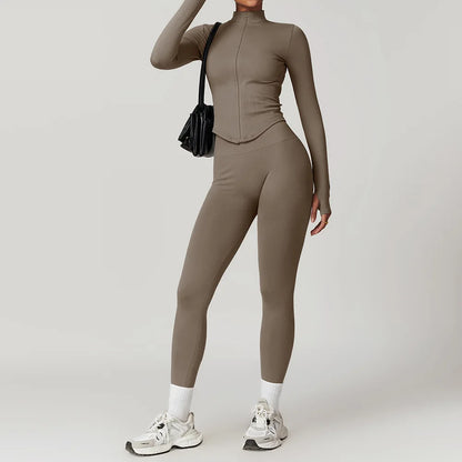 2/3/4PCS Yoga Set Gym Clothes Sportswear Seamless Yoga Suits For Women Fitness Long Sleeved Tracksuits Sports Bra Gym Leggings Coffee Set 4 China Mainland