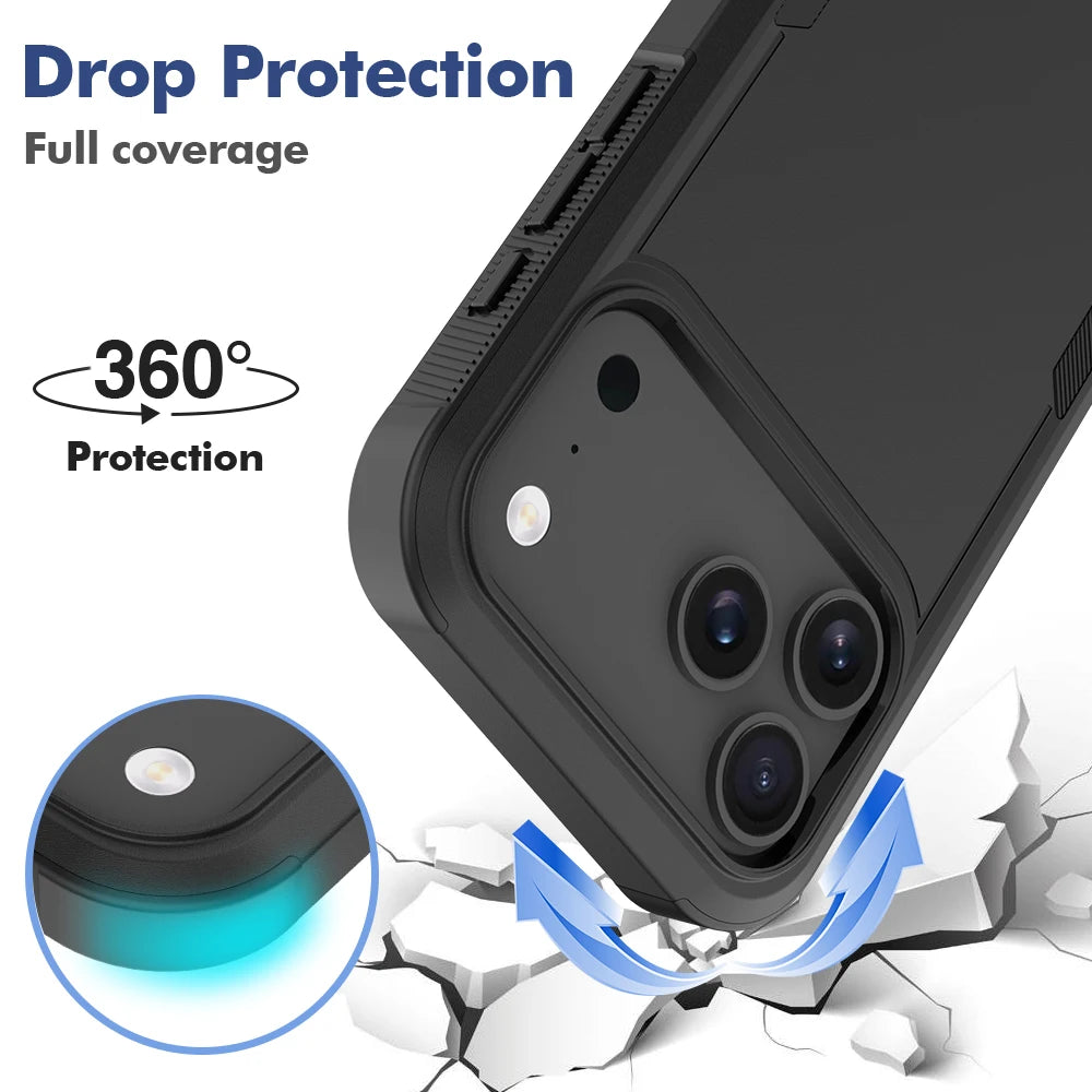 Heavy Duty Armor Shockproof Case For iPhone 17 Pro Max 17Air 16e 16 Plus TPU Frame Hard Plastic Phone Protective Cover Fundas