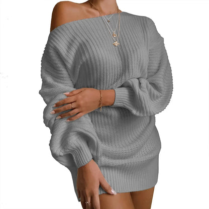 Cold Shoulder Knit Sweater Dress GRAY
