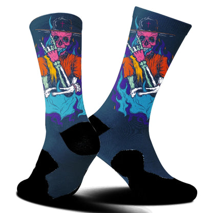 2025 Highway bike socks Skeleton Skateboarding Donut print Cycling socks New comfortable anti slip sports bike socks Blue