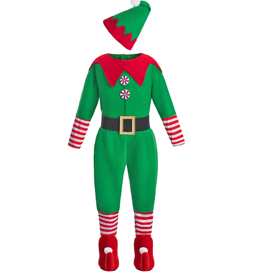 Kids Adult Christmas Clothing Set Kids Tops Pants Hat Belt Children Xmas Clothes Baby Boy Girl Birthday Outfit Elves Costume