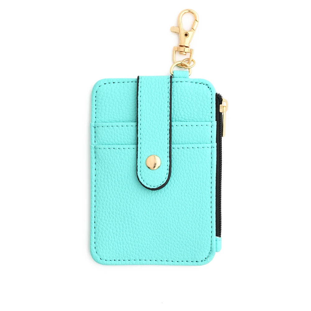 Silicone bead pu leather key chain wristlet id credit card holder keychain wallet for women with bangle bracelet 1