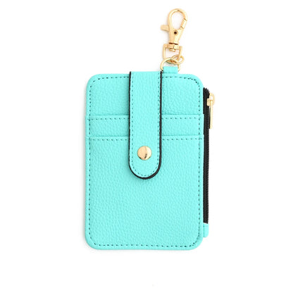 Silicone bead pu leather key chain wristlet id credit card holder keychain wallet for women with bangle bracelet 1