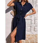 Summer Shirt Collar Waist Skirt