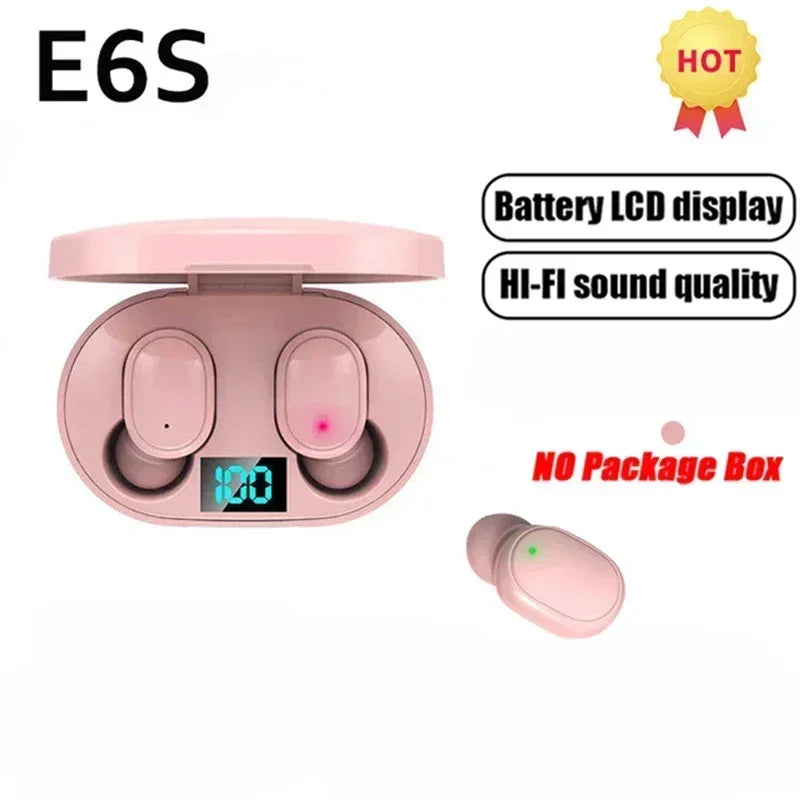 E6S TWS Bluetooth Earphones Wireless Noise Cancelling Headset with Microphone Waterproof In-Ear Earbuds for Sports And Video Game pink