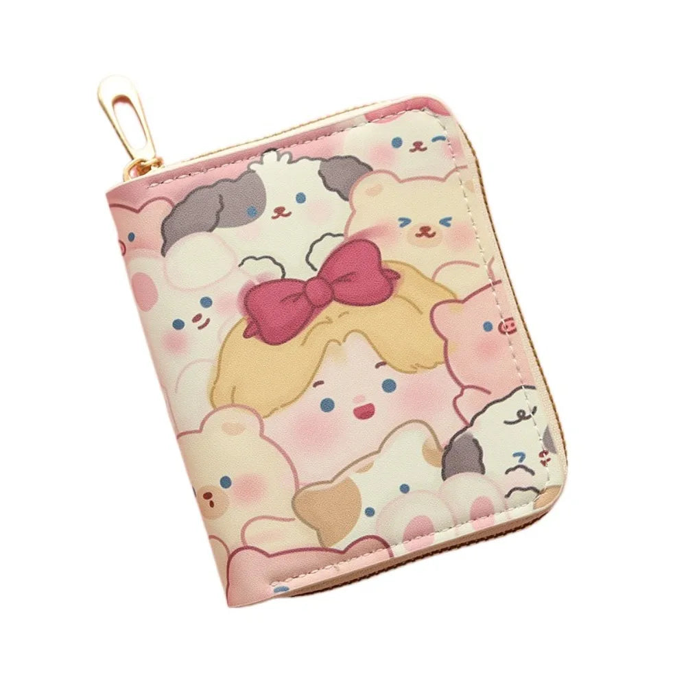 Kawaii Cute Cat Puppy Coin Purse Short Zipper Cartoon Wallet PU Leather Key Bag for Girls Gift 1 Girls and Animals