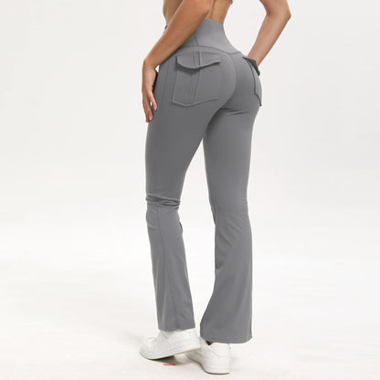 Women's High Waisted Flared Yoga Pants with Pockets Tummy Control Bootcut Leggings for Gym Fitness Casual Wear Light grey Standard