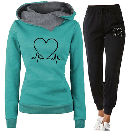 Woman Tracksuit Two Piece Set Winter Warm Hoodies+Pants Pullovers Sweatshirts Female Jogging Woman Clothing Sports Suit Outfits Green