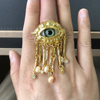 Devil's Eye Tassel Ring — Vintage Pearl Statement Ring for Women