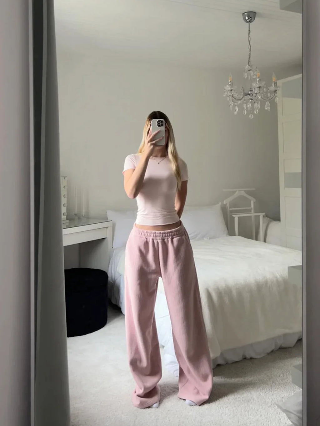 Women's Fall Winter Casual Wide Leg Pants, Comfortable Loose Fit Home Wear, Simple Solid Color Daily Clothing