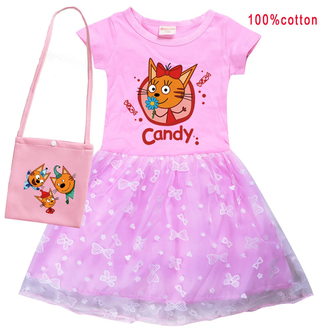 Kid-e-cats Clothes Kids Three Kitten Russian Cartoon Clothing Baby Girl Halloween Costume Dresses Children Princess Vestidos Bag SUIT 1