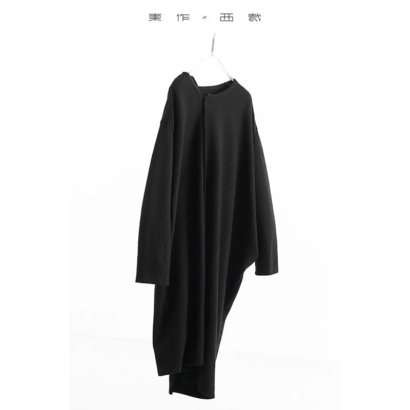Niche Designer Style~ Wool Knit Dress, Women's Loose and Comfortable Long-Sleeve Dress, New Autumn and Winter Base Layer Black One Size