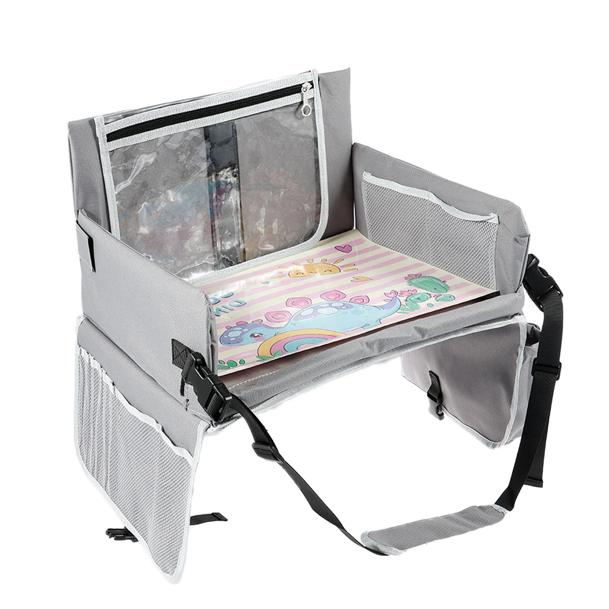 Kids Car Seat Tray Stable Traveling Tray Versatile Car Seat Tray Detachable Car Seat Table Trays Airplane Lap Desk Organizer Grey
