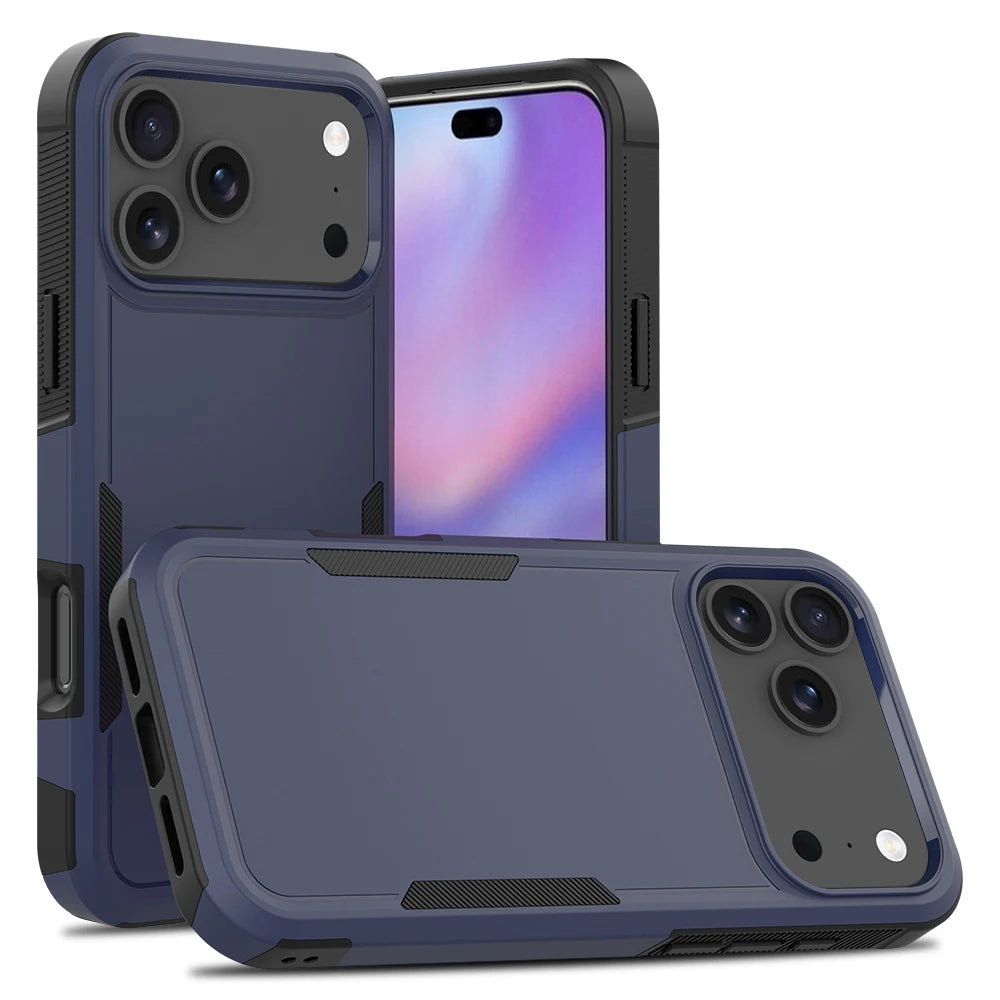 Heavy Duty Armor Shockproof Case For iPhone 17 Pro Max 17Air 16e 16 Plus TPU Frame Hard Plastic Phone Protective Cover Fundas Navy Blue