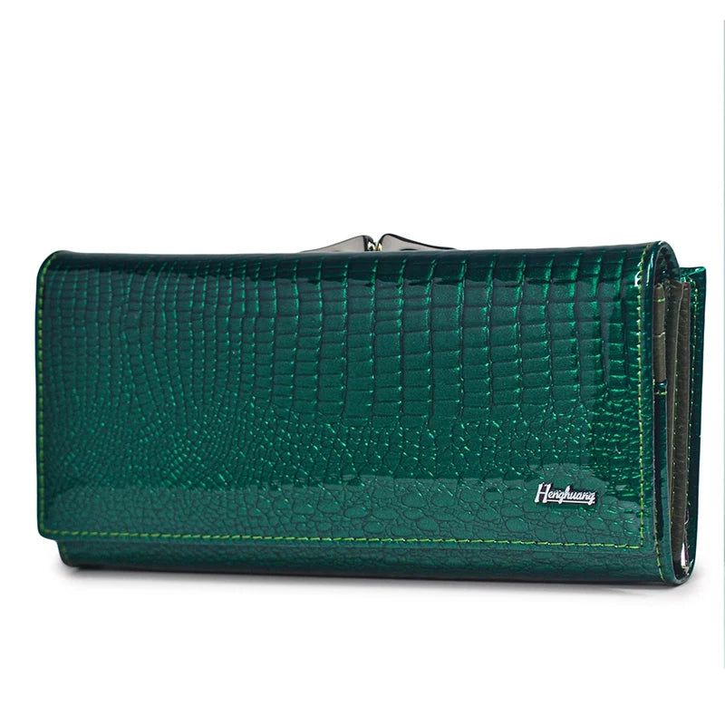 Women Luxury Designer Wallets Fashion Genuine Leather Purses for Woman 2022 Shiny Clutch Bags Long Handbags Wallet Ladies Gift green