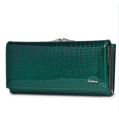 Women Luxury Designer Wallets Fashion Genuine Leather Purses for Woman 2022 Shiny Clutch Bags Long Handbags Wallet Ladies Gift green