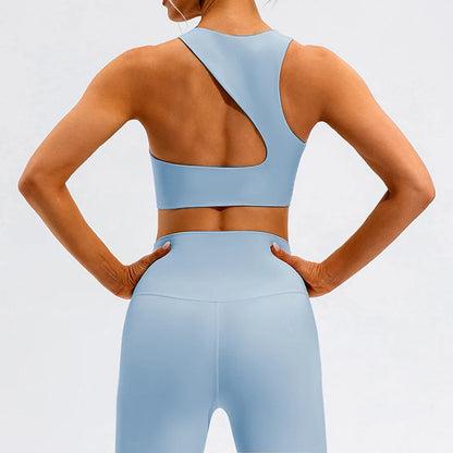 FUBEIKE Beauty Back Exercise Underwear Women Shockproof Yoga Push Up Bras Running Workout High Strength Sports Fitness Vest Sky Blue