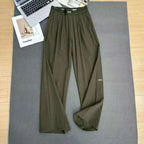2026 Loose Casual Pants Women's Summer High Waist and Thin Yoga Pants Breathable Drape Straight Mouth Wide Leg Sweatpants Dark Green