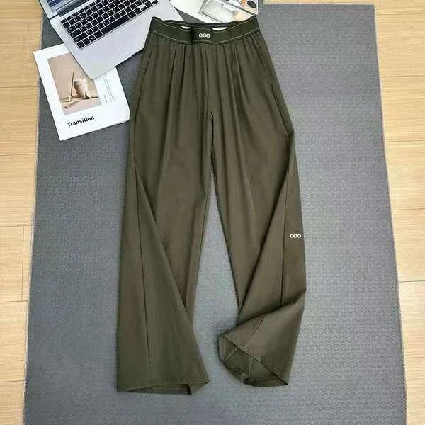2026 Loose Casual Pants Women's Summer High Waist and Thin Yoga Pants Breathable Drape Straight Mouth Wide Leg Sweatpants Dark Green