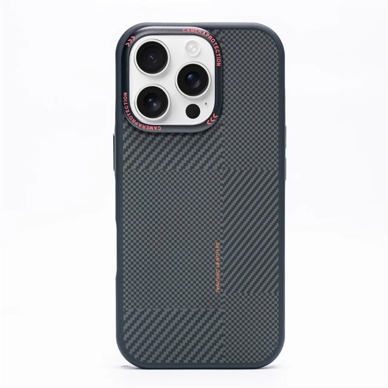 Matte Carbon Fiber Texture MagSafe Phone Case For iPhone 17 16 15 14 Pro Max 17Air Wireless Charging Alloy Lens Shockproof Cover Black